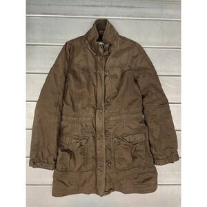 Abercrombie &‎ Fitch Military Parka Jacket Womens L Brown Faux Fur Lined Utility